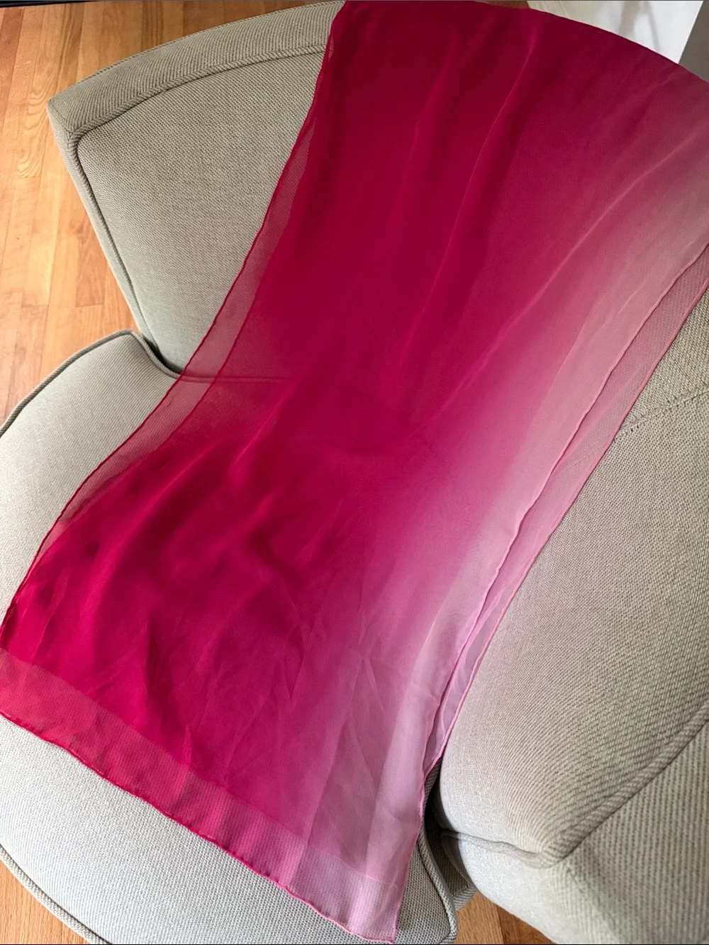 Vintage Ombre Silk Chiffon Scarf Pink to Fuchsia Gradient Wrap